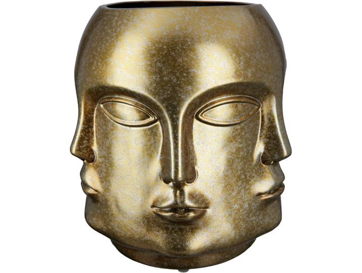 Tischvase CASABLANCA BY GILDE Crado - Gesicht, Höhe ca. 23 cm , gold (goldfarben), H:23cm Ø:20cm, Keramik, Vasen, Tischvase, dekorative Vase aus Keramik, Blumenvase