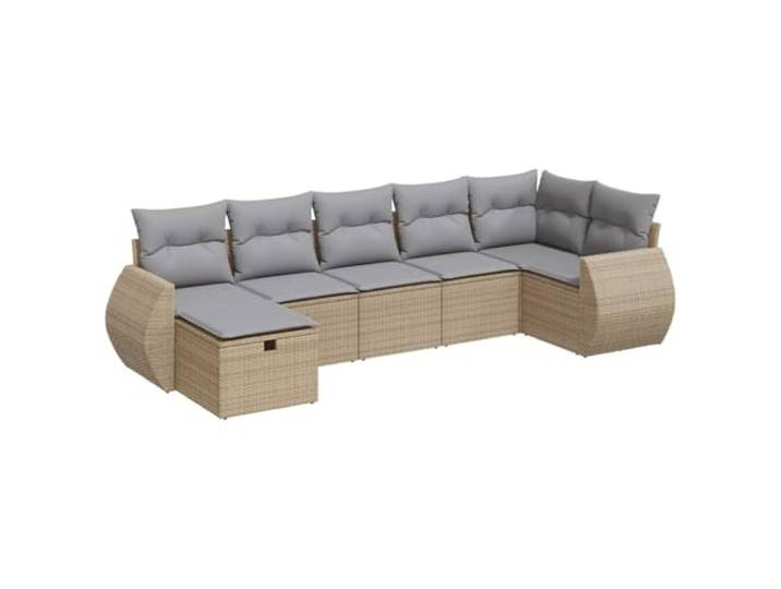 KTHLBRH Gartenmöbel-Set 7-teilig mit Kissen beige aus Polyrattan Modulare Sessel, vielseitige Fußstütze, wasserdichte Aufbewahrungsbox, abnehmbare Kissen, verstellbare Füße, Montage