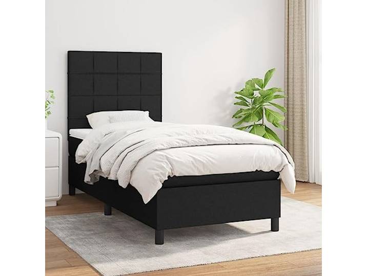 RJPLMFV Lattenrost mit Matratze, Schwarz, 90 x 200 cm Atmungsaktiver Stoff, verstellbares Kopfteil, Taschenfedern, mittlere Unterstützung