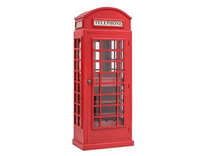 Woodkings Barregal London Telefonzelle I Hausbar Holz rot I Barschrank mit Glashänge I Hausbar mit Flaschenregal
