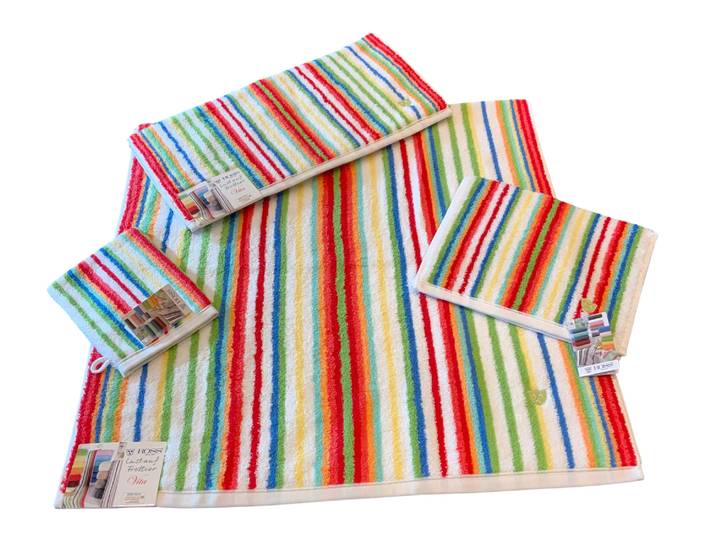 Saunatuch ROSS Multicolor , rot, B:80cm L:200cm, Frottier, Baumwolle, Handtücher, Saunatuch, mit Streifen und gesticktem ROSS-Emblem