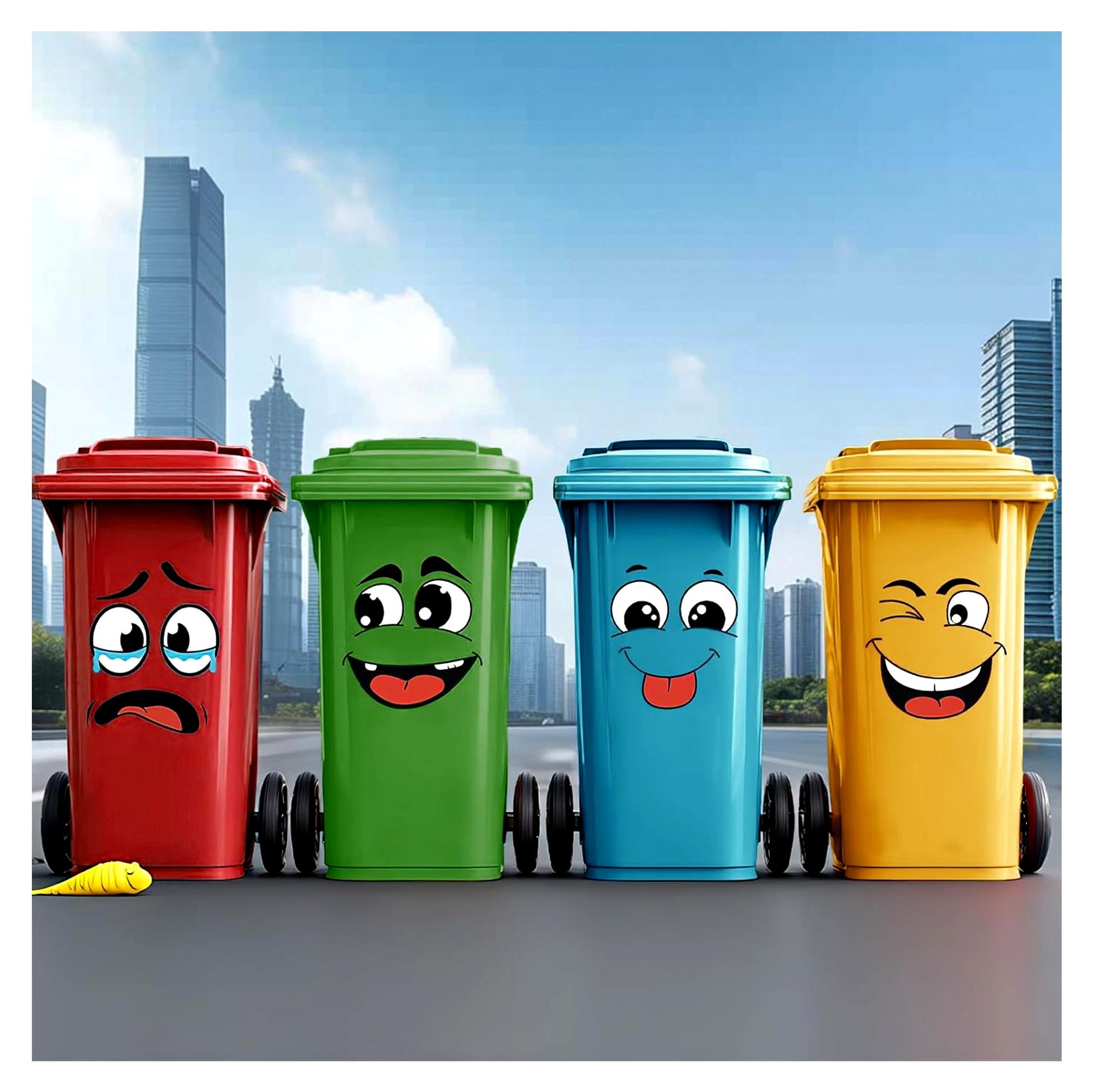 4 witzige Aufkleber für Abfalleimer, 17,3 x 21,1 cm, niedlicher Aufkleber für WC-Deckel, selbstklebender Sticker mit Cartoon-Motiven für Küche, Kühlschrank und Eimer