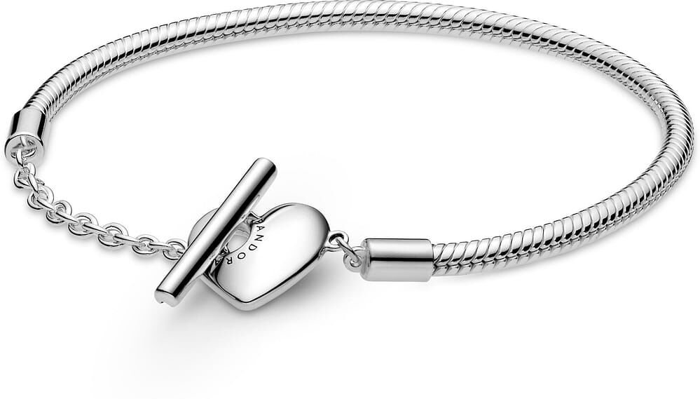 Bracelet Pandora Maille Serpent Fermoir En T Cœur Personnalisable Pandora Moments (Taille: 19cm) Femme