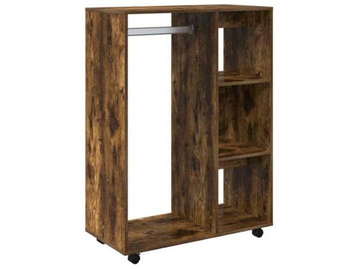 HNSMFPRE Kleiderschrank, Raucheiche, 80 x 40 x 110 cm, Holz Aufbewahrung von Kleidung und Schuhen, Zubehör, Seitenablagen, 3 Ebenen, offenes Fach, Rollen, Wandbefestigung