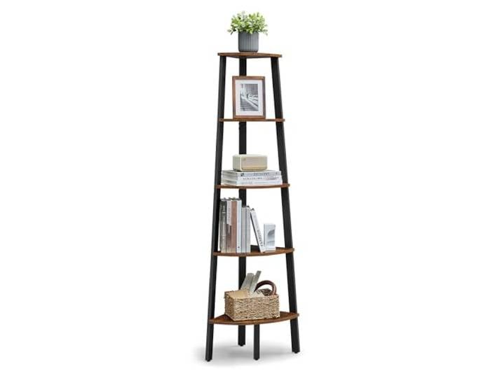 VASAGLE Étagère d'angle\, Bibliothèque 5 Niveaux\, Meuble de Rangement Étagère Échelle\, Porte-Plante\, Style Industriel\, Cadre en Acier\, Taupe et Noir\, Collection BARNET LLS35X