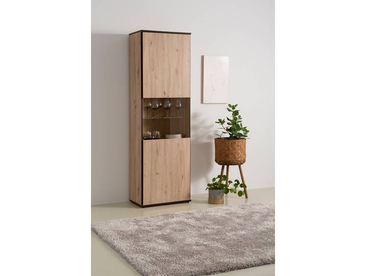 Vitrine HELA Ariana , schwarz (artisan eiche, schwarz), B:60cm H:195cm T:38cm, Schränke, Vitrine, mit angeschrägten Griffmulden, Höhe 195 cm