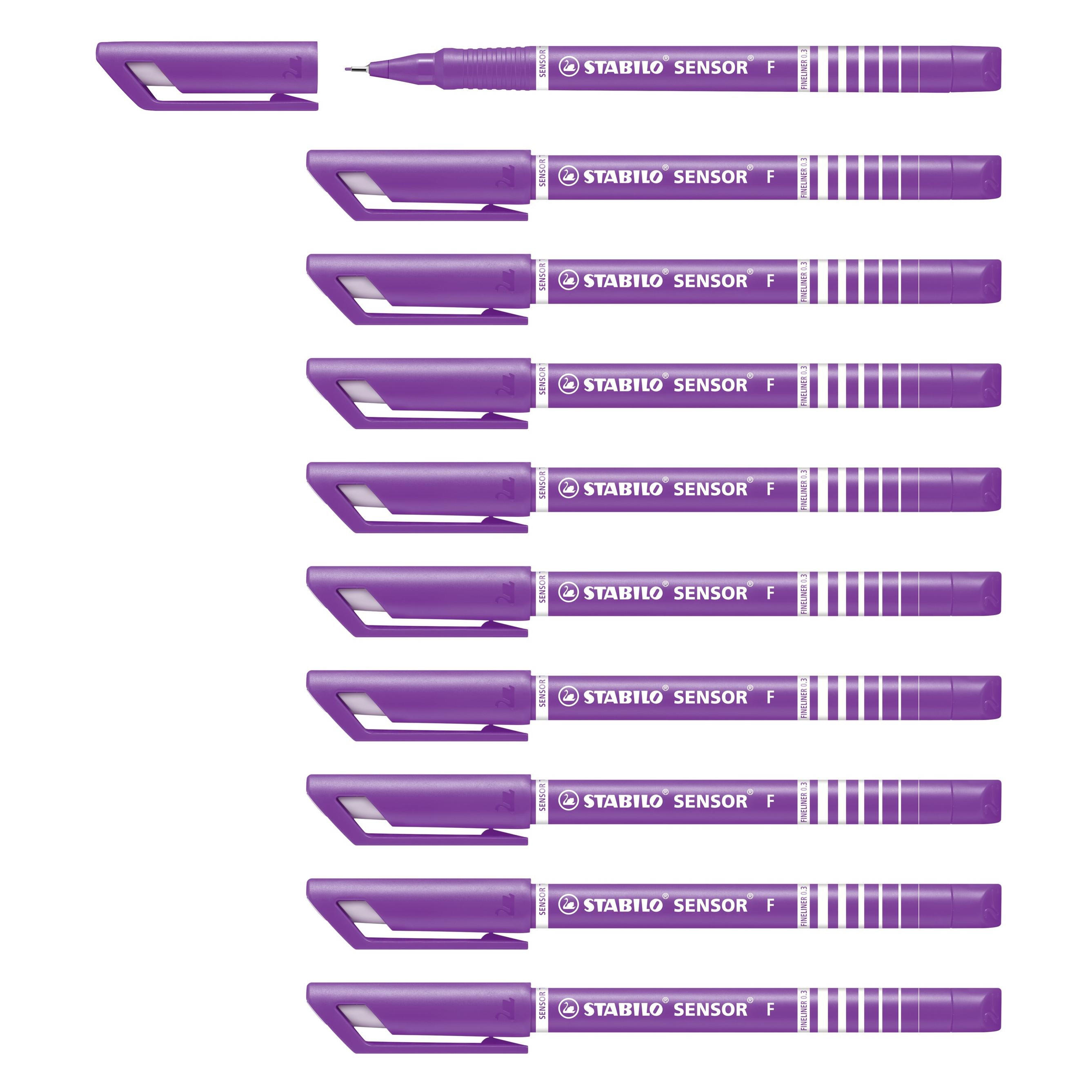 Stabilo Fineliner mit gefederter Spitze - SENSOR F - fein - 10er Pack - lila (10x) (189/58)