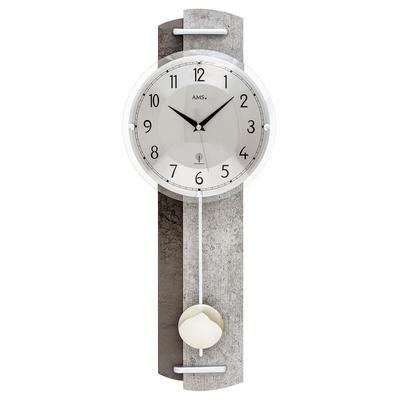 Funk-Pendelwanduhr AMS, grau (bunt), Wanduhren, B/H/L: 23cm x 7cm x 59cm, Quarzuhr, Holz, Wohnzimmer, Esszimmer, Küche, Arbeitszimmer, Büro,Flur