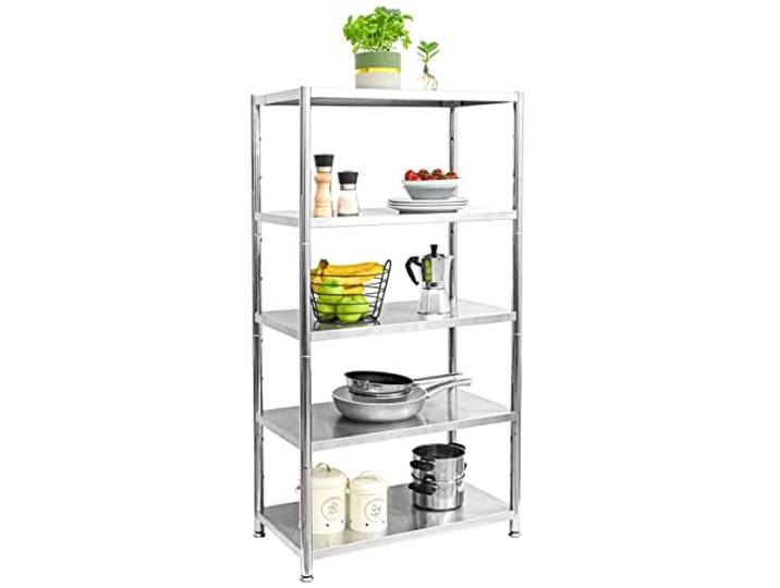 shelfr Edelstahl Regal bis 200kg - 5 Ebenen Schwerlastregal Küche 74x41x140 - Metallregal Stahlregal Lastenregal 40 tief - Standregal Lagerregal Vorratsregal für Abstellraum Speisekammer Kellerregal