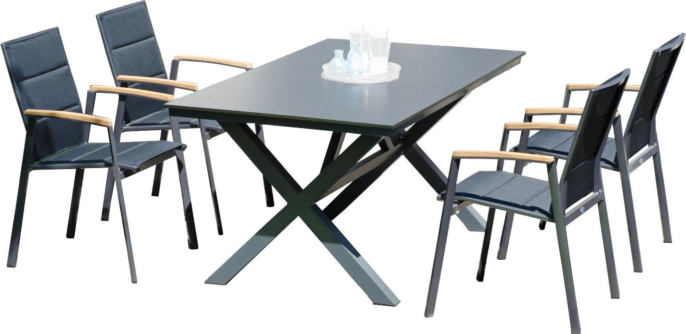 Sonnenpartner 5-teilige Sitzgruppe Sierra & Base-Spectra 160x90 cm mit 4 Stapelstühlen Aluminium anthrazit