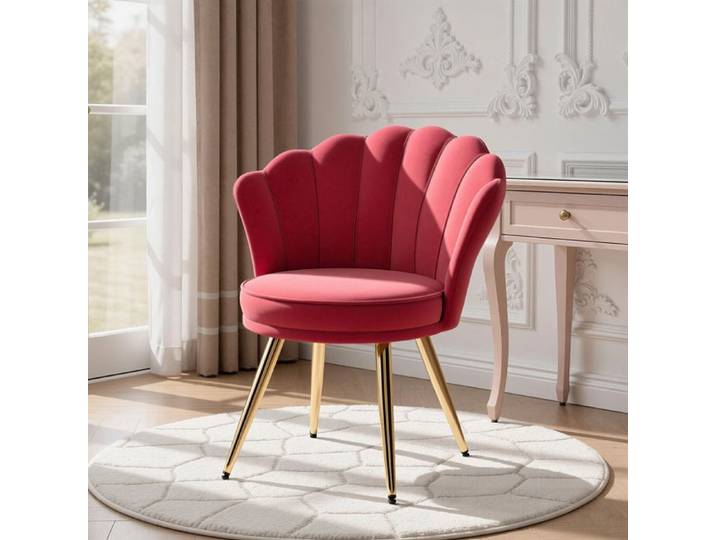 Fauteuil de salon en velours fauteuil moderne design chaise coiffeuse rembourrée pieds métal doré Rouge