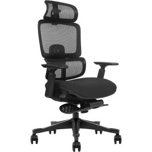 LMG Bürostuhl Ergonomic Office Chair, T8F-BHL, schwarz, Stoff / Netz, mit Fußstütze & Kopfstütze, bis 150 kg