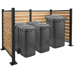PROREGAL Alu Mülltonnen-Zaun | HxBxT 130x206x110cm | Mülltonnenverkleidung | Hellbraun | Holzoptik erweiterbar