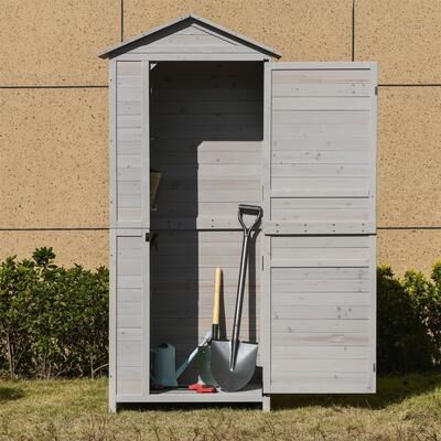 DEVERA "Outsunny 36"" x 25"" x 79"" Wooden Storage Shed Cabinet"