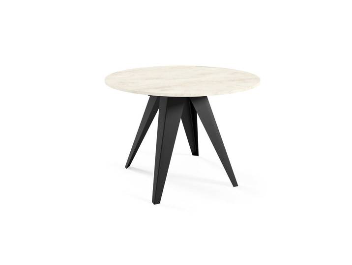 Feldmann-Wohnen Esstisch Gerda Chromix weiß / Schwarz 90/128 / 90 / 76cm, Ecru, Metall, Rund,Rund, Stativgestell, 90x76x90 cm, Esszimmer, Esstische