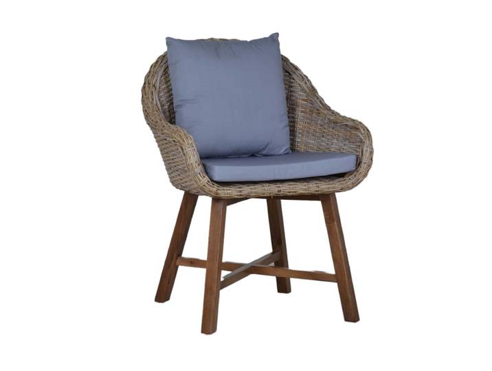 MiaMöbel Rattansessel 'Corine' 100% Baumwolle, Massivholz, Rattan Mango Modern