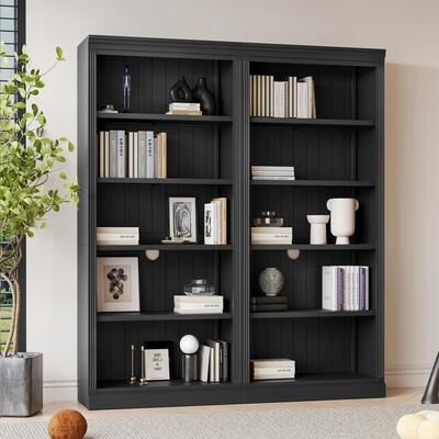 CARMORICO "83"" Tall Wood Bookcase Suite with Light Strip, 5-Tier Bookcase Suite with Adjustable Shelves"