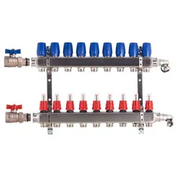 Heizkreisverteiler BASIC für Fußbodenheizung 9 Heizkreise mit Kugelhahn-Set