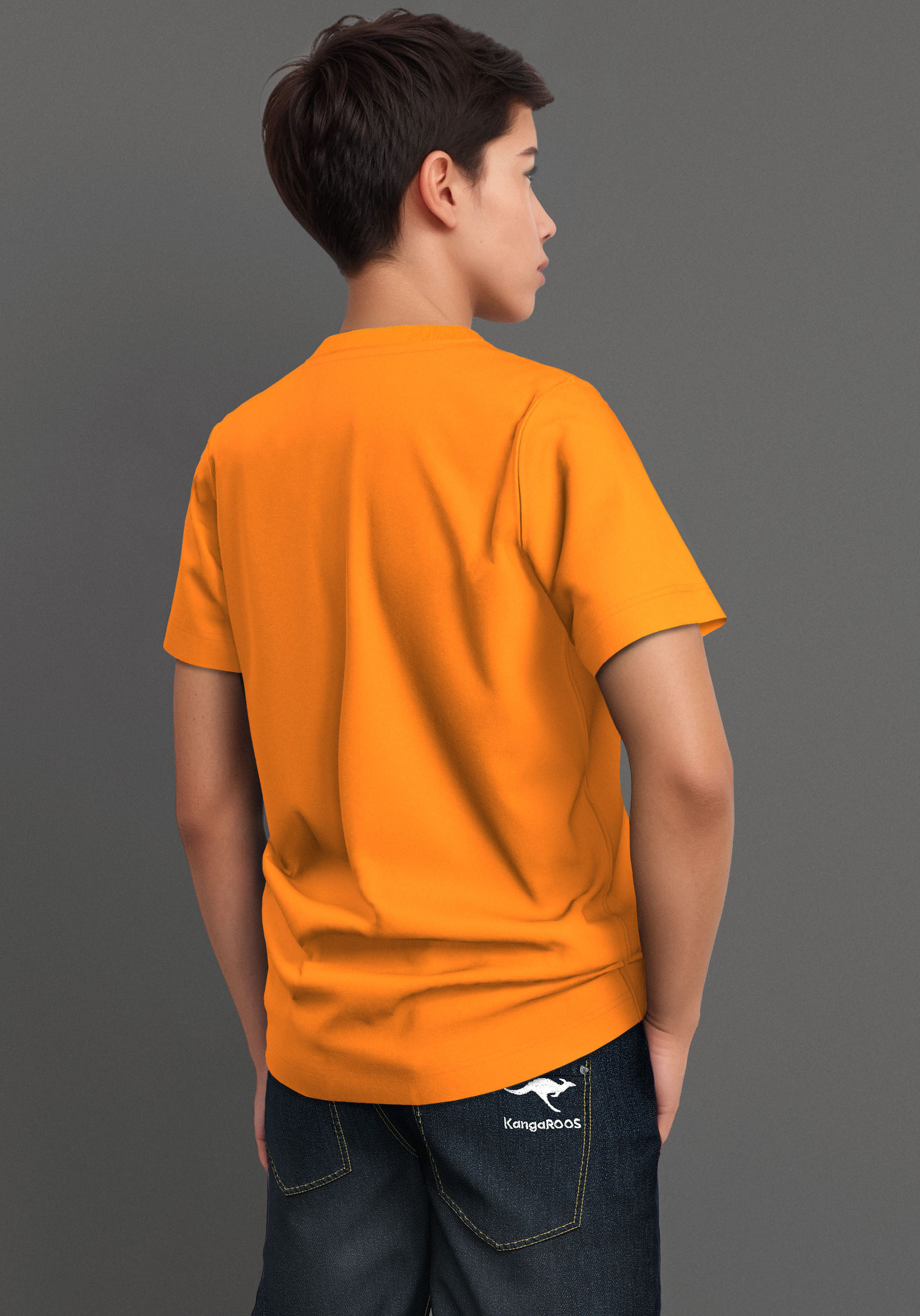 T-Shirt KIDSWORLD "FOOTBALL", Jungen, Gr. 164/170, orange, Single Jersey, Obermaterial: 100% Baumwolle, bedruckt, Basic, Rundhals, Shirts T-Shirt, cooler Fussballer-Print orange 164/170
