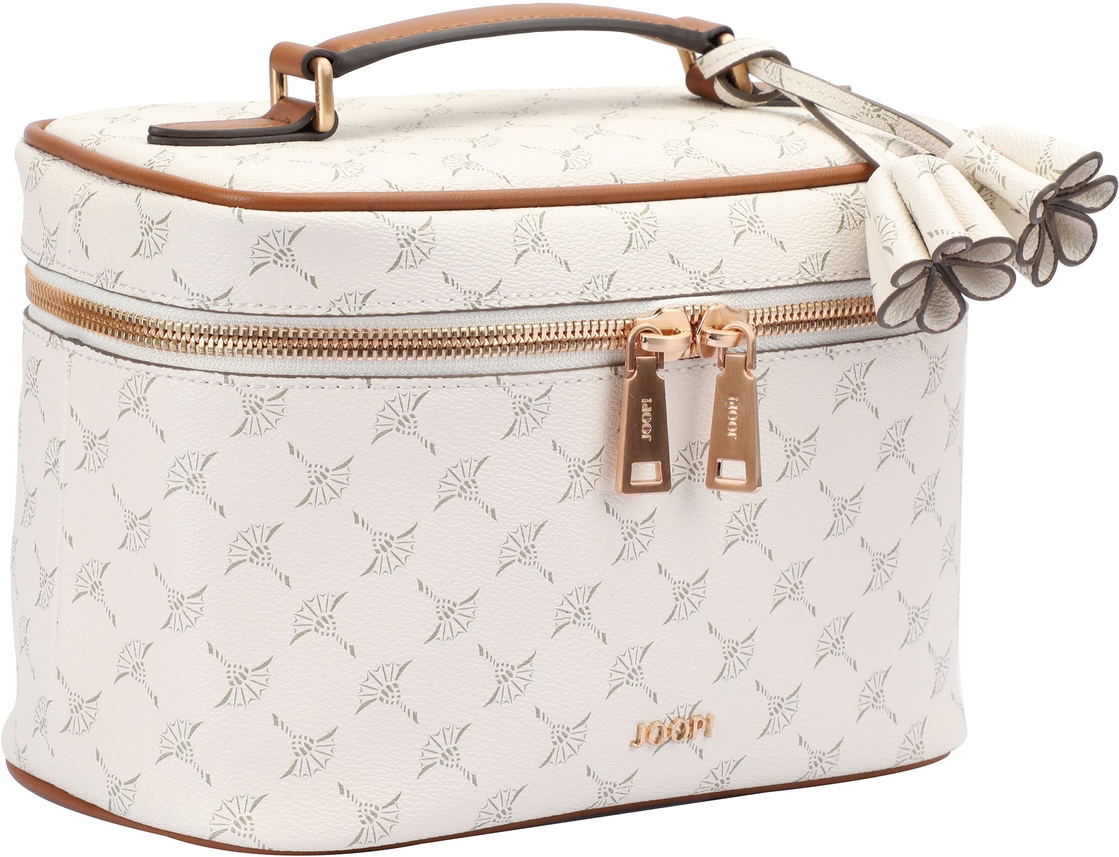 Joop! Kosmetiktasche JOOP "cortina 1.0 flora washbag mhz", Damen, Gr. B/H/T: 24cm x 17cm x 13cm, weiss (sanftes weiß), Lederimitat, bedruckt, Taschen Kosmetiktasche, Schminktasche, Beautycase, Kulturbeutel mit JOOP-Logoverzierung sanftes weiß B/H/T: 24cm 