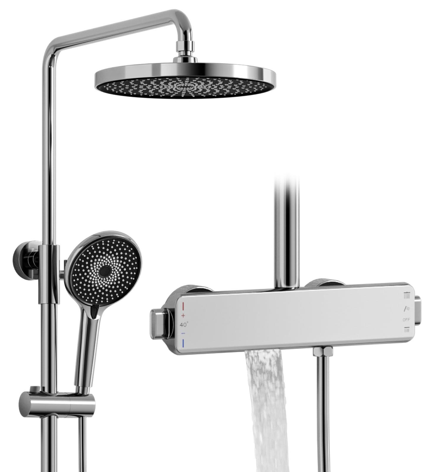 Regendusche 260 mm mit Thermostat, Handbrause, 3 Strahlarten