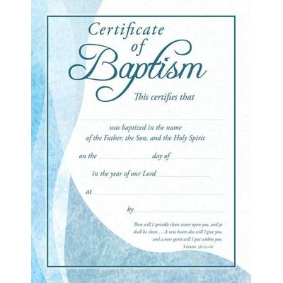 Baptism Certificate - Premium Stock Silver Foil Embossed (Pk of 6) - Ezekiel 36:25-26