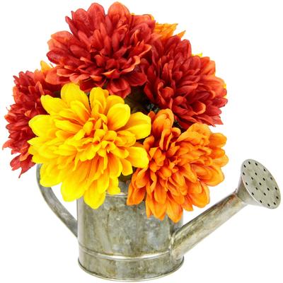 Kunstblume I.GE.A. "Chrysanthemen in Gießkanne", gelb (gelb, orange), B:25cm H:24cm L:18cm, Polyester, Kunstpflanzen, Herbstgesteck Herbstliche Blumen