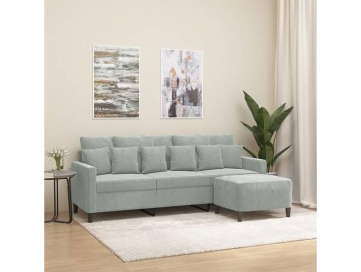 HEFZGDB 3-Sitzer-Sofa mit Hocker 180 cm Samt Hellgrau strapazierfähiger Velours Robustes Metallgestell bequem gepolstert Sitzkomfort Wohnzimmer Sitzgruppe