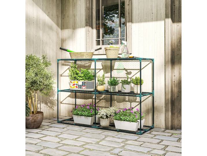 Support pour plantes à 3 niveaux, support à fleurs de 100 cm de hauteur avec étagères, en acier multi-niveaux, vert foncé