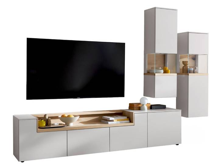 Schöner Wohnen Wandkombination CREDENZA, Weiß, Holzfurnier