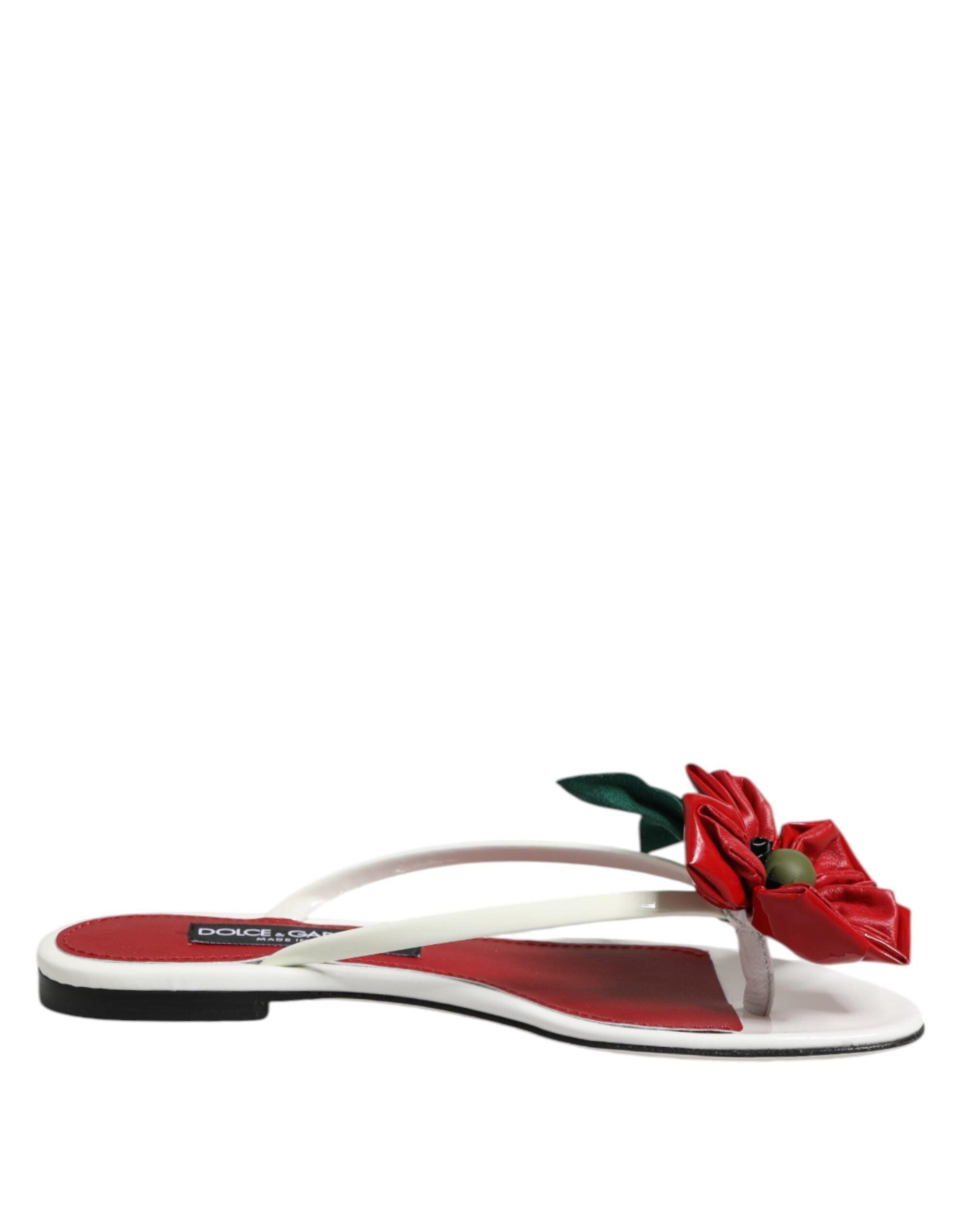 Dolce & Gabbana Rote Weiße KEIRA Blumen Leder Sandalen Schuhe