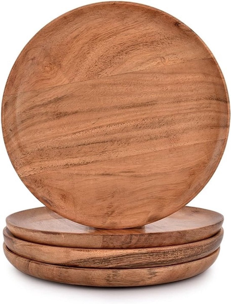 Set van 4 ronde houten dienbladen voor kaas, hapjes of decoratie