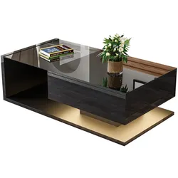 Couchtisch Hochglanzschwarz 105x55x32 mit Ablagefach und LED-Beleuchtung – Praktische Aufbewahrung, 16 Farben LED-Beleuchtung, modernes Design