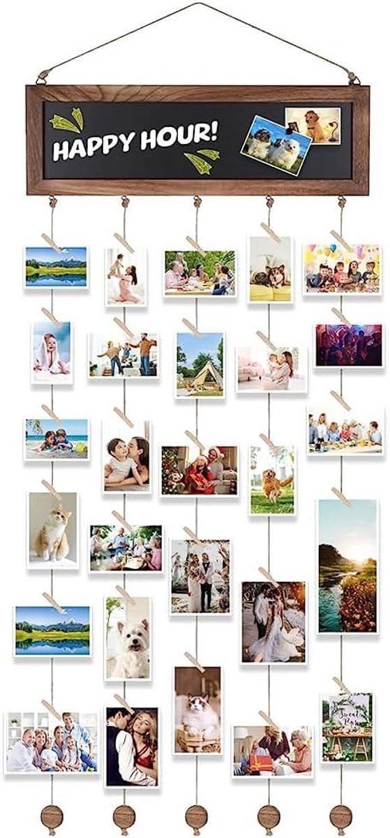 Houten Fotolijst met Clips - Foto Garland Muur Decoratie - Bruin - 103 x 40 cm