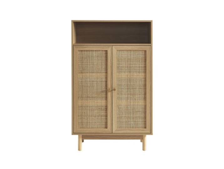 Buffet haut effet chêne et cannage rotin 2 portes 80 cm