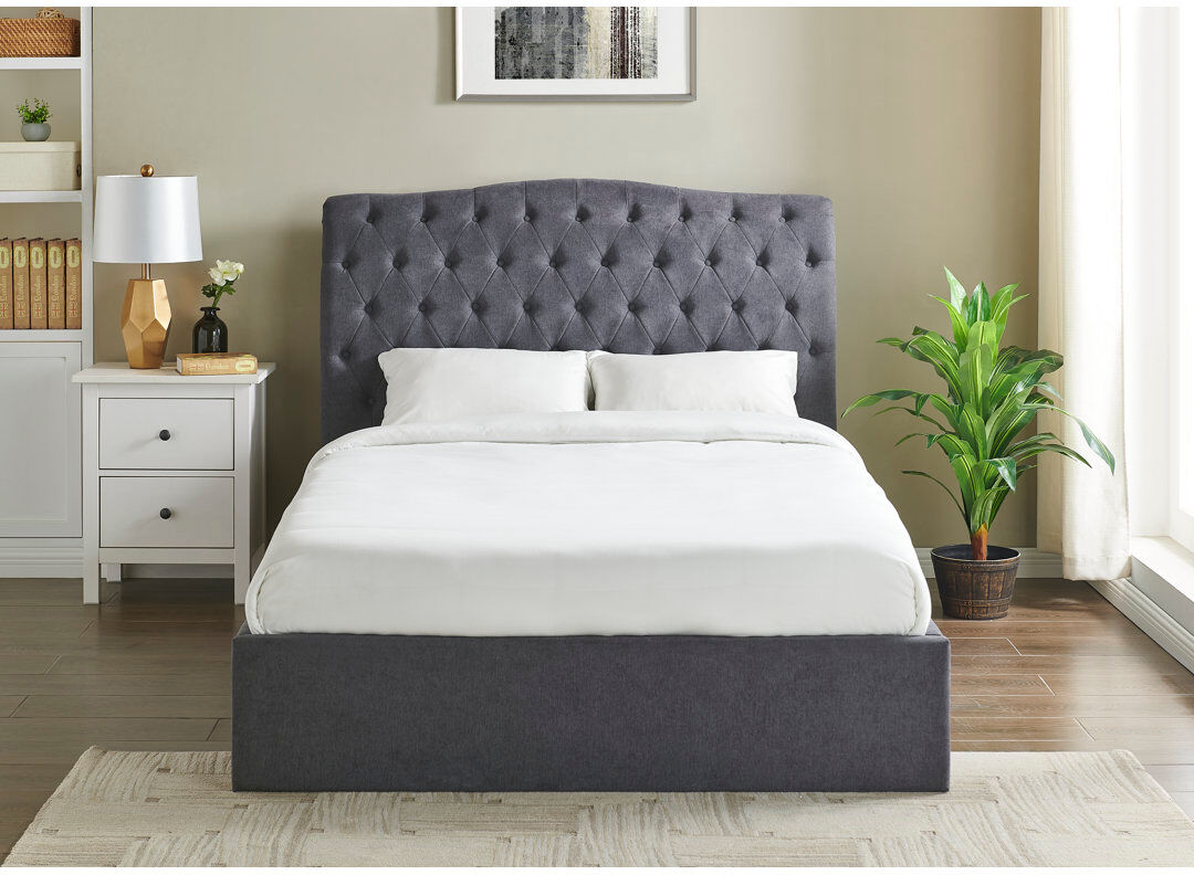 Three Posts Campbell Upholstered Lift Up Storage Ottoman Bed Dark Grey Kingsize (5')