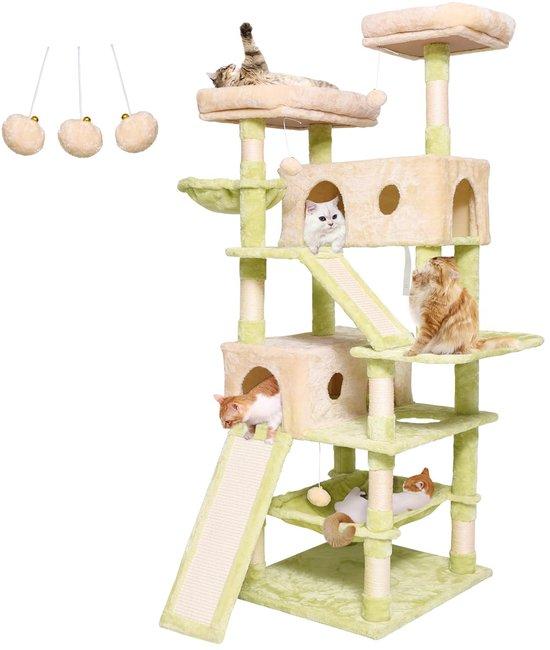 Ibenzoa Kratzbaum 180 cm für große Katzen - Häuschen, Aussichtplattformen, Hängematte, Sisalstämme, Plüschliege & Wandbefestigung