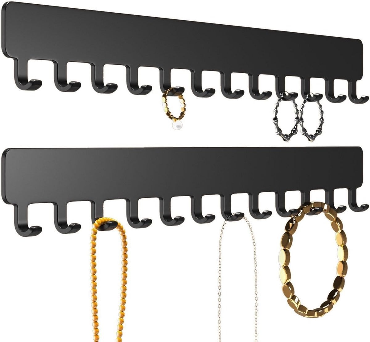 Set van 2 zwarte wandhouders voor de opslag van kettingen en sieraden