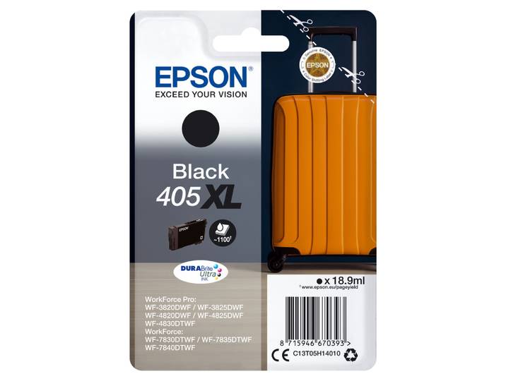 Epson Singlepack Black 405XL DURABrite Ultra Ink, High (L) Yield, Noir, Encre à pigments, 18,9 ml, 1 pièce(s), Paquet unique C13T05H14020