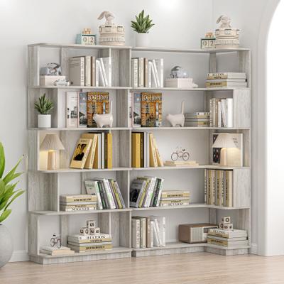 Set of 2 Modular Bookcase Set Wooden with Extended Corner Shelving and Customizable Open Storage by GDFStudio