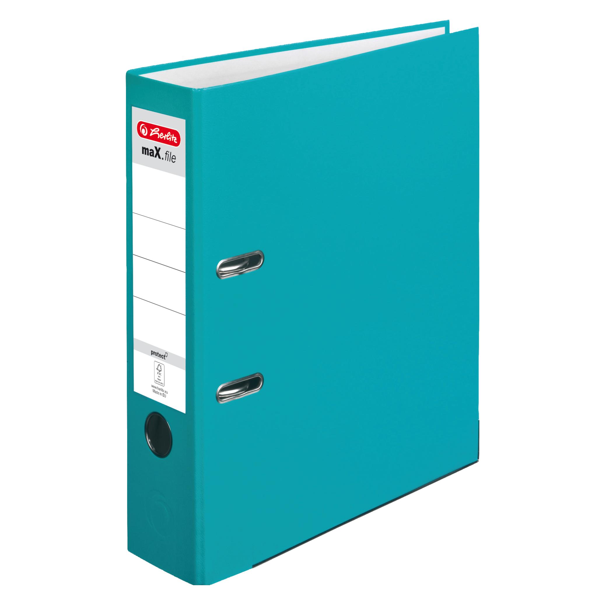 Herlitz Ordner maX.file protect, Rückenbreite: 80 mm, türkis DIN A4, PP-Kunststoffbezug, Kantenschutz, Einst (A4, 80 mm, 1 Stk.) (10094829)
