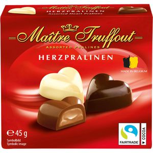Maitre-Truffout Pralinen Herzpralinen, 5 Stück, 3 verschiedene Sorten, hergestellt in Belgien, 45 g