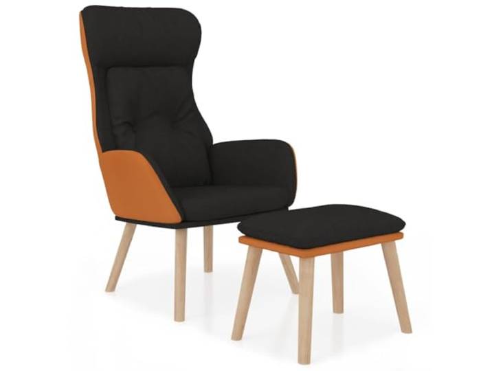 GHVBNMF Relaxsessel mit Fußhocker 2-Teilig Wohnzimmersessel Schwarz Gemütlicher Polstersessel mit Fußablage für Schlafzimmer und Leseecke, standfeste Beine aus massivem Kautschukholz.