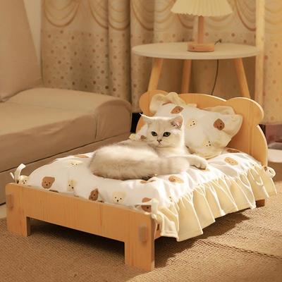PetsAreLife Wooden Cat And Dog Bed With Teddy Bear Pattern, Comfortable Indoor Pet Furniture Durable Floor to Ceiling Design Wooden Cat And Dog Bed With Teddy Bear Pattern, Comfortable Indoor Pet Furniture Durable Floor to Ceiling Design