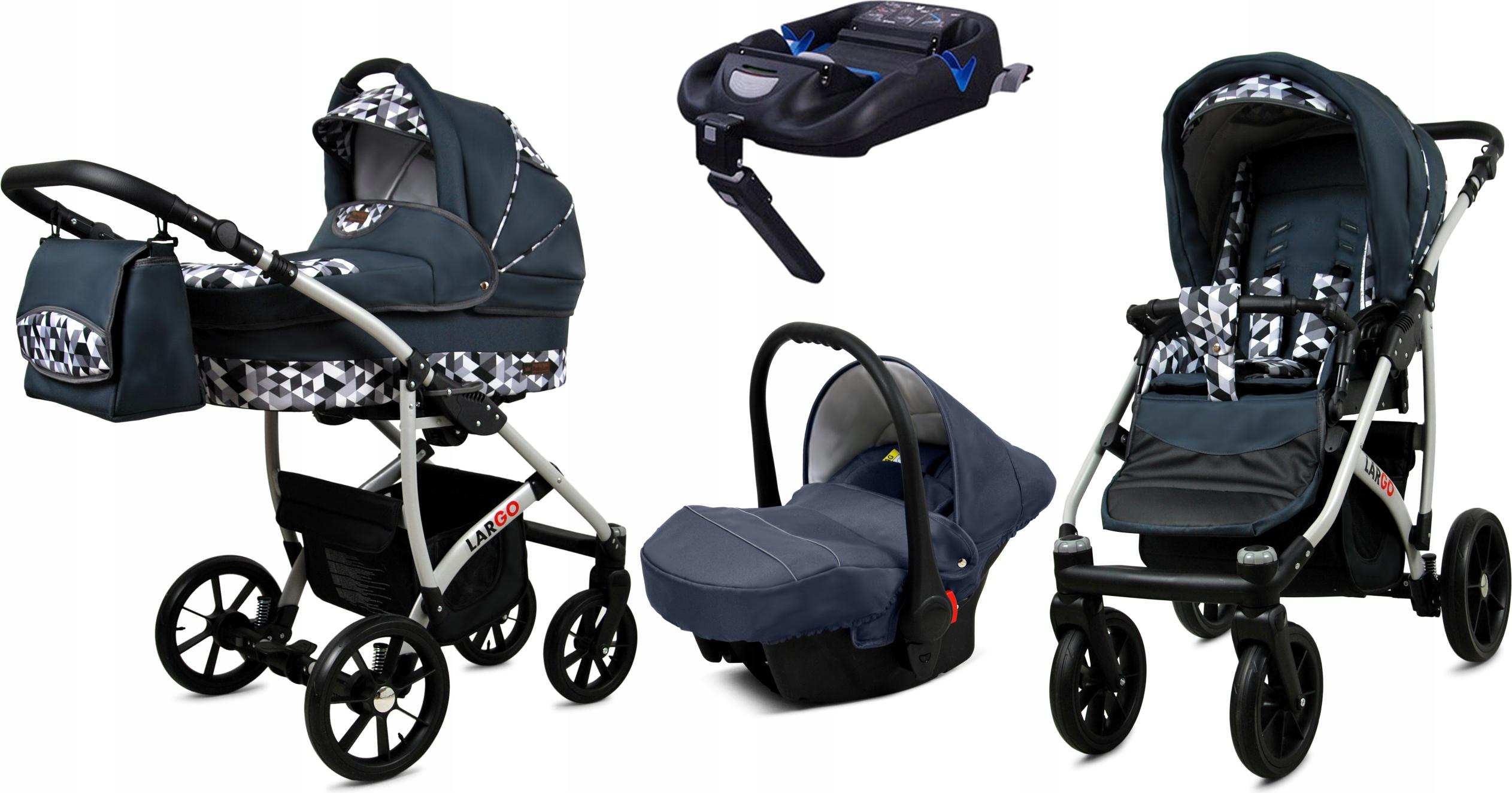 BabyLux Largo | 4in1 Kinderwagen Set | Grey Geometric | Kombikinderwagen | Kinderwagenset | Iso