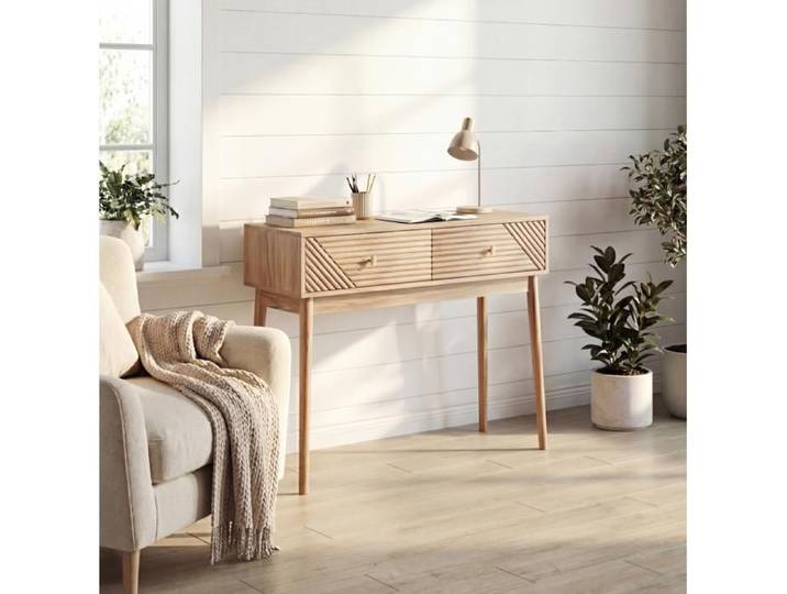 Console Vintage 2 Tiroirs en MDF et Bois Massif - MEUNIQ - Style Mid-Century Entrée Salon 100×35×80 cm
