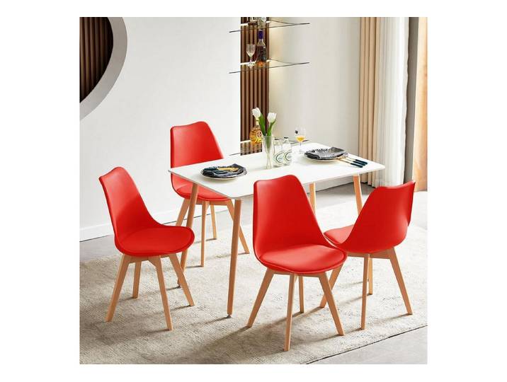 LuxusKollektion Essgruppe Esszimmergruppe Tisch 110x70 cm weiß mit 4 roten Stühlen Buche
