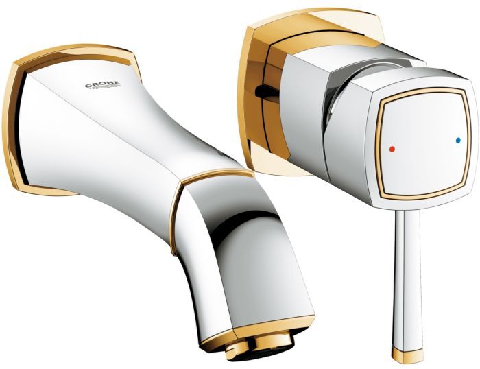 Grohe Waschtisch Wand Armatur Grandera 19929IG0 chrom gold, 2 Loch Wand Armatur, Ausladung 177mm
