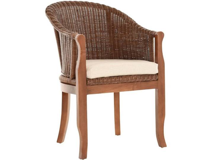 Krines Home Relaxsessel Rattan-Sessel mit Holzbeinen, Sessel aus echtem Rattan- mit Polster, Rattanstuhl