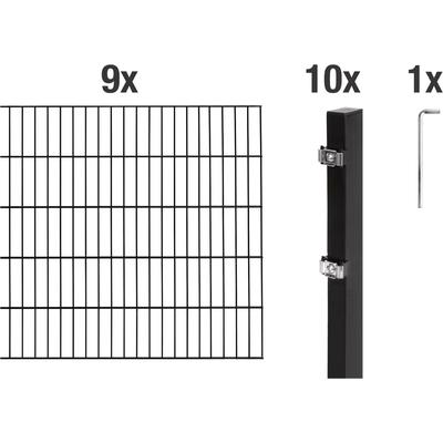 Doppelstabmattenzaun ALBERTS "Grundset", schwarz, H:120cm, Stahl, Zaunelemente, Höhe: 80-200 cm, Gesamtlänge: 4-30 m, zum Einbetonieren